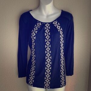 Lucky Brand blue and white long sleeve blouse S
